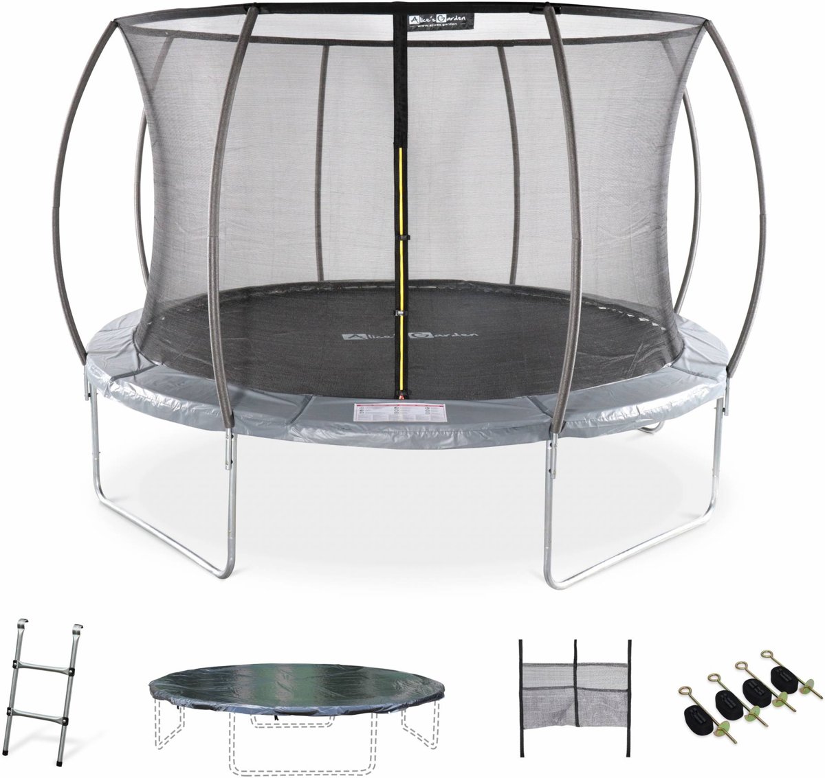 Trampoline Ø 370cm – Saturne Inner XXL -  veiligheidsnet, ladder, dekzeil, verankeringskit en opbergnet voor schoenen